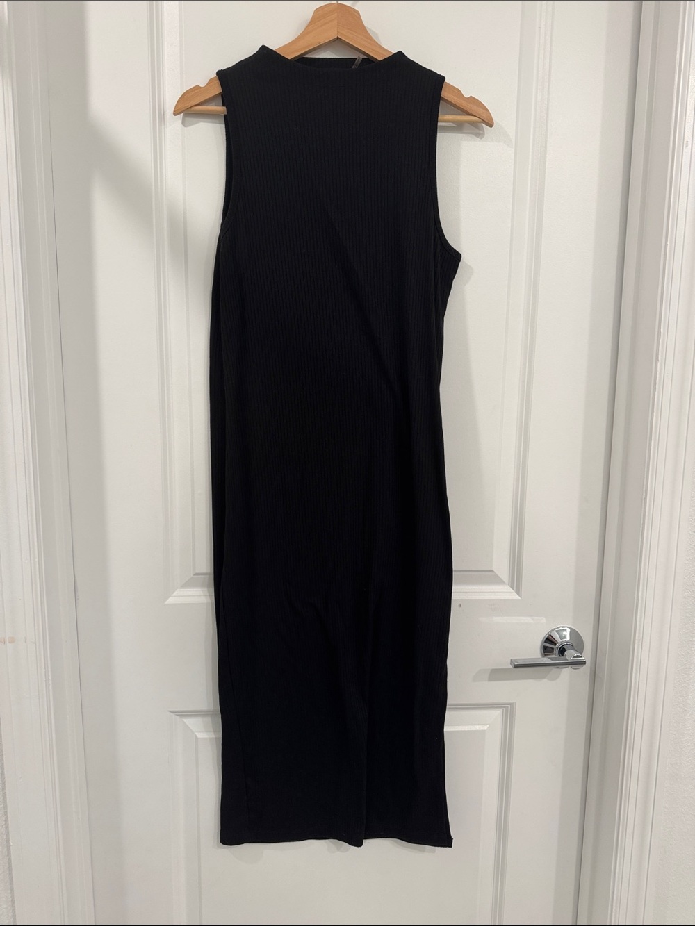 Sleeveless Black Ribbed Midi Dress - Classic Versatile Style
